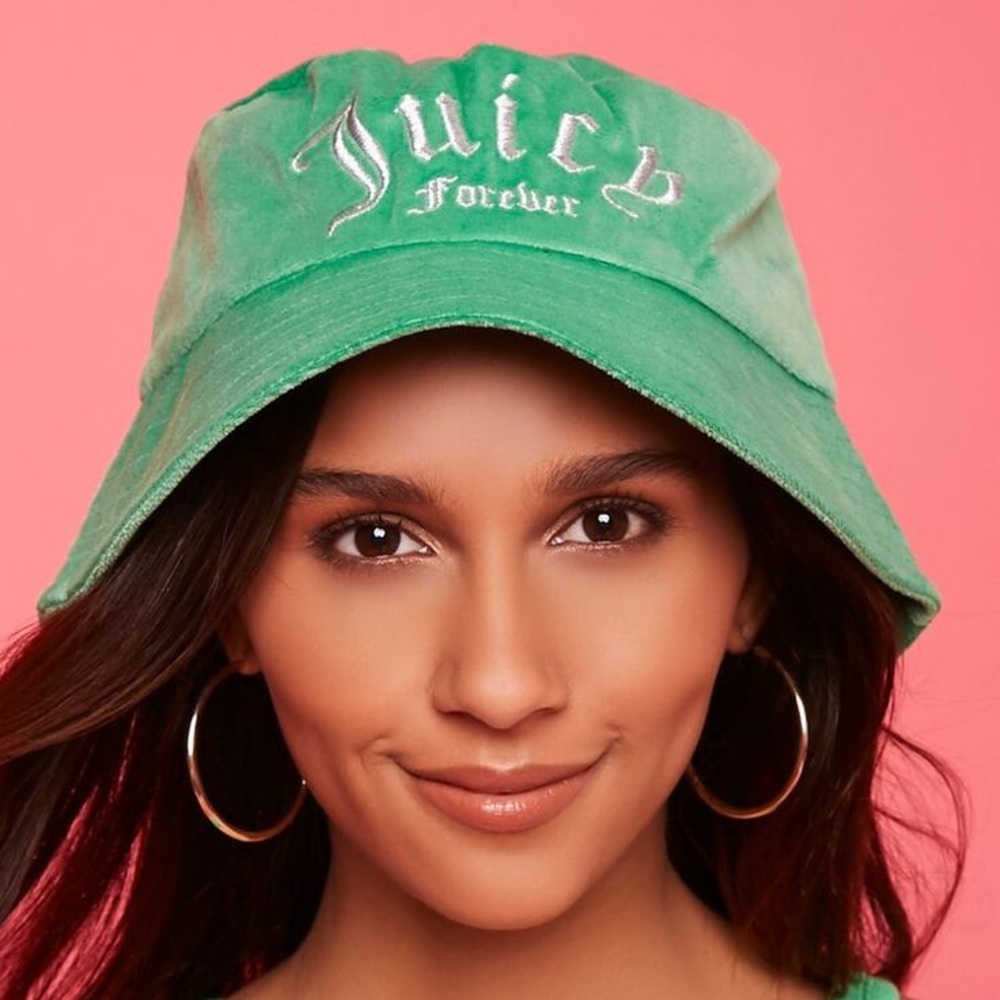 Juicy Couture Green Bucket Hat Embroidered Logo Terry Cloth